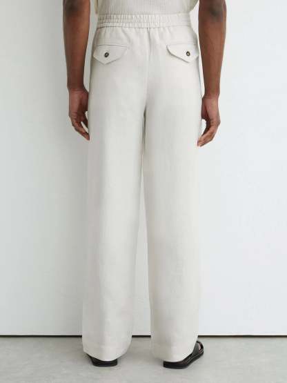 100% Linen Relaxed-Fit Drawstring Trousers
