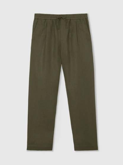100% Linen Relaxed-Fit Drawstring Trousers