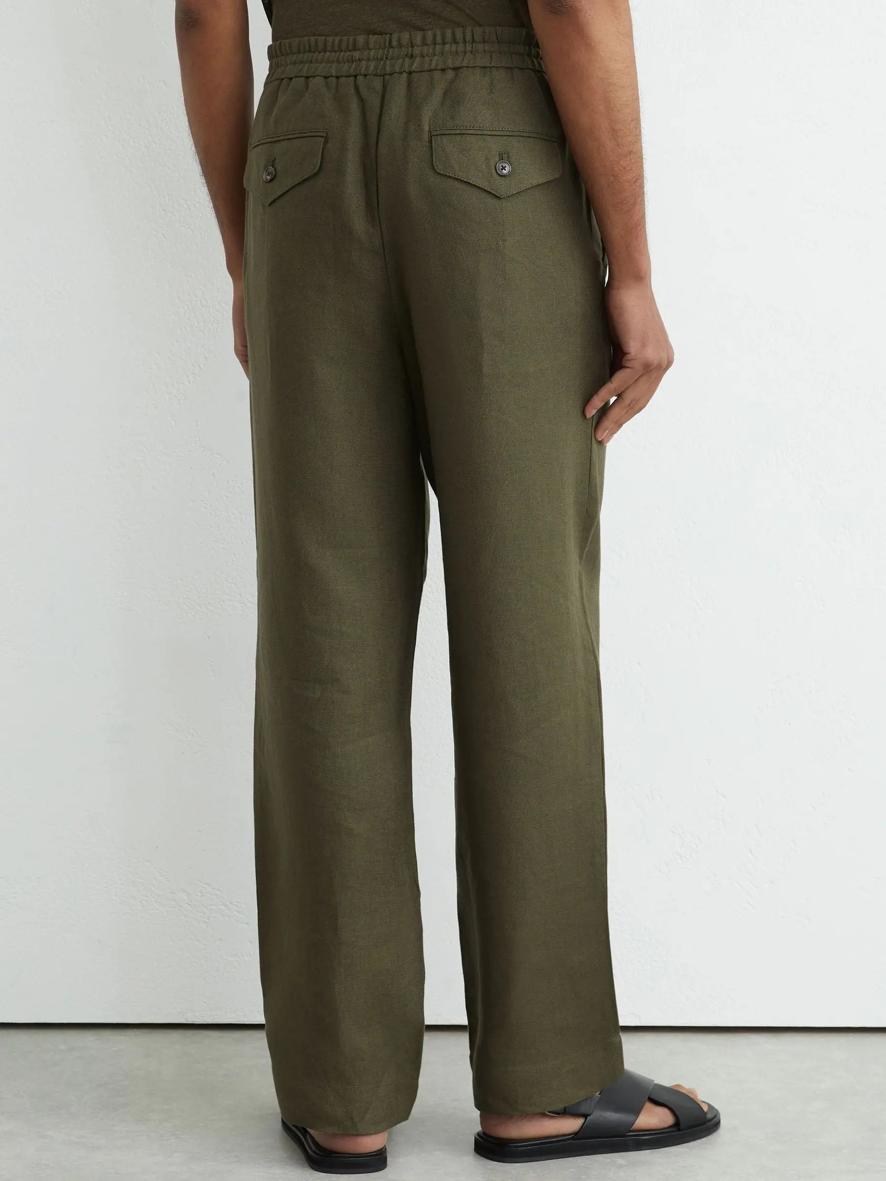 100% Linen Relaxed-Fit Drawstring Trousers