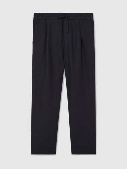 100% Linen Relaxed-Fit Drawstring Trousers