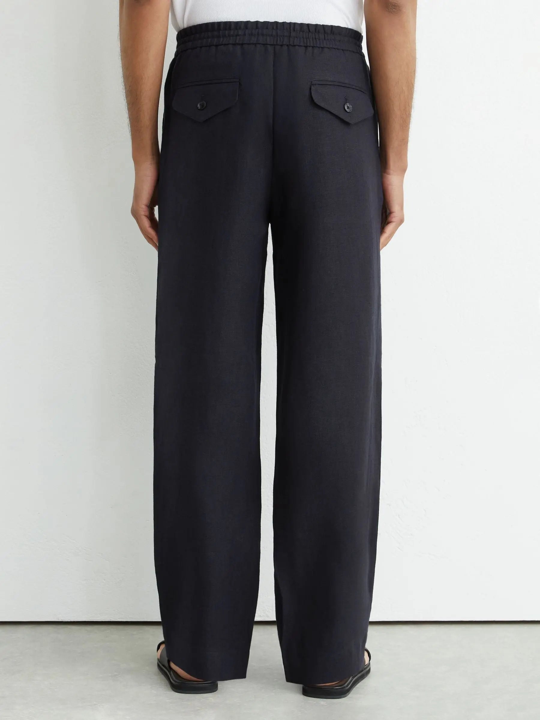 100% Linen Relaxed-Fit Drawstring Trousers