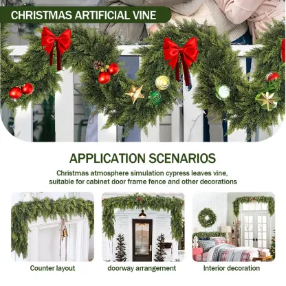 Artificial Cedar Garland — Crafted with "real-touch" technology; perfect for home decor, Christmas displays, and festive decorations for living rooms or outdoor spaces—a must-have for your Christmas wish list.
