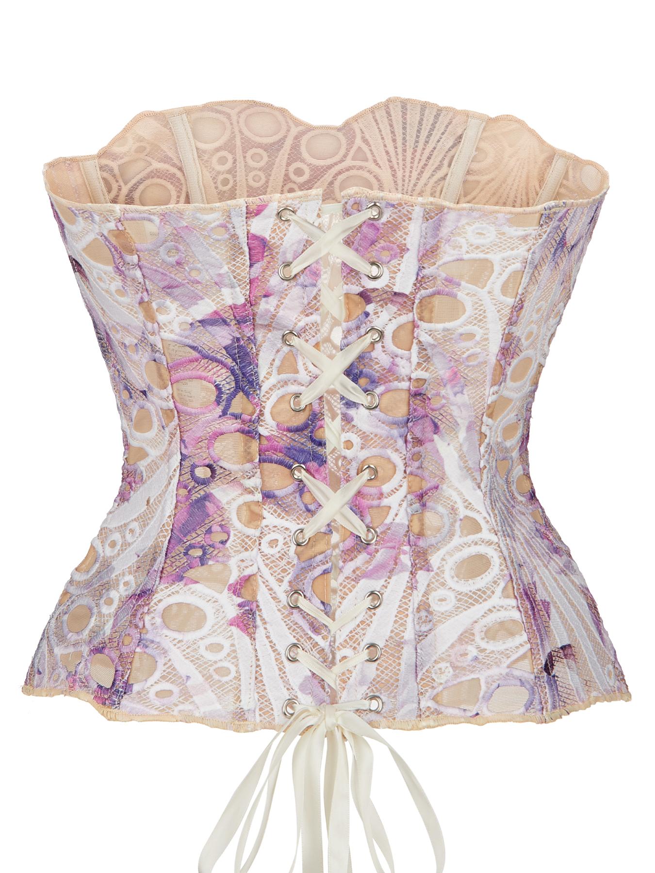 Women's Random Pattern Lace Up Shapewear Tube Top, Elegant Contrast Lace Corset Top, Tummy Control Shapewear Underwear for Women