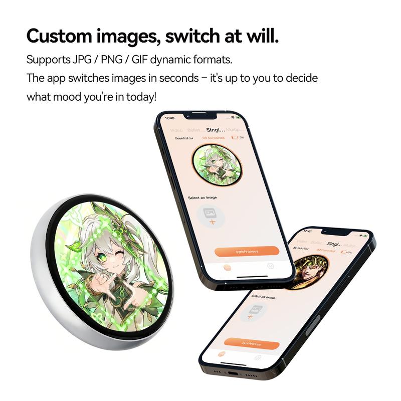 This digital badge can display photos, videos, and GIF animations.  It features a pixel touchscreen, is lightweight and portable, has a long-lasting 500mAh battery, and is multi-functional.  It's perfect for anime and gaming enthusiasts and makes an ideal