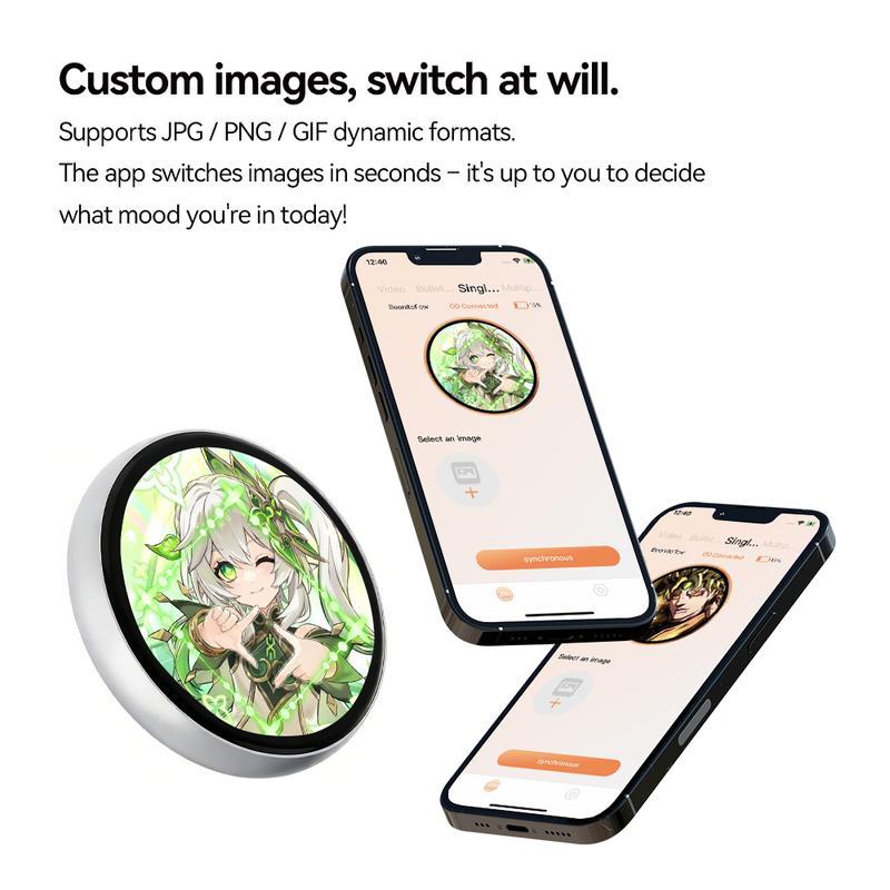 This digital badge can display photos, videos, and GIF animations.  It features a pixel touchscreen, is lightweight and portable, has a long-lasting 500mAh battery, and is multi-functional.  It's perfect for anime and gaming enthusiasts and makes an ideal