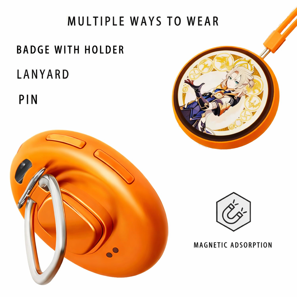 This digital badge can display photos, videos, and GIF animations.  It features a pixel touchscreen, is lightweight and portable, has a long-lasting 500mAh battery, and is multi-functional.  It's perfect for anime and gaming enthusiasts and makes an ideal