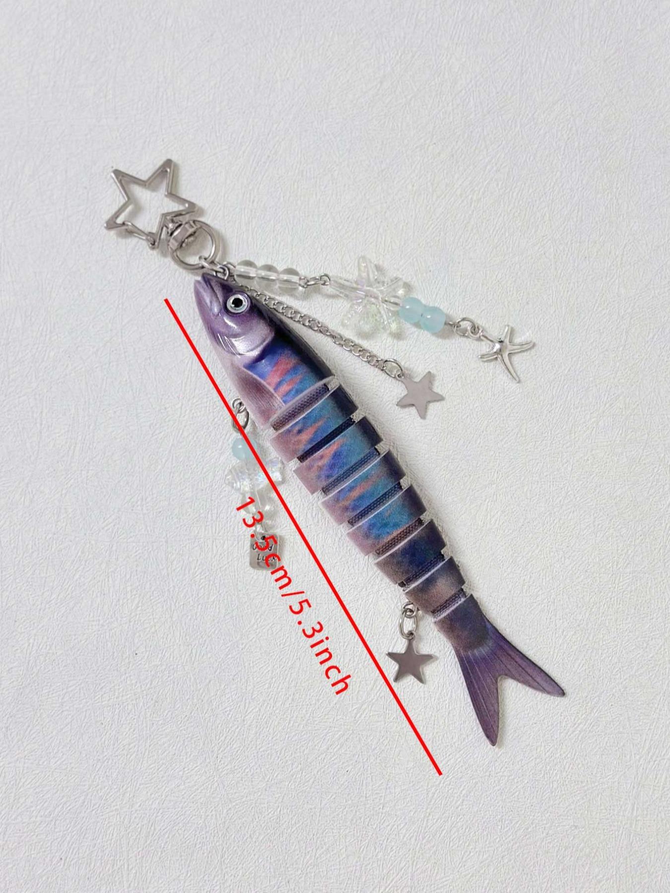 Novelty Star Fish Keychain,Fisherman Fishing Enthusiasts Creative Fish Bait Keychain,Jointed Design Fish Keychain with Beaded Charm,Fishing Lure Keychain Realistic Fish Keyring Bag Backapack Charm,Good Luck Aesthetic Fish Key Pendant Aesthetic Trinket
