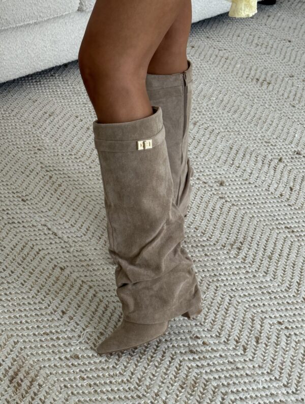 Taupe Faux Suede Slouchy Fold Over Shark Boots