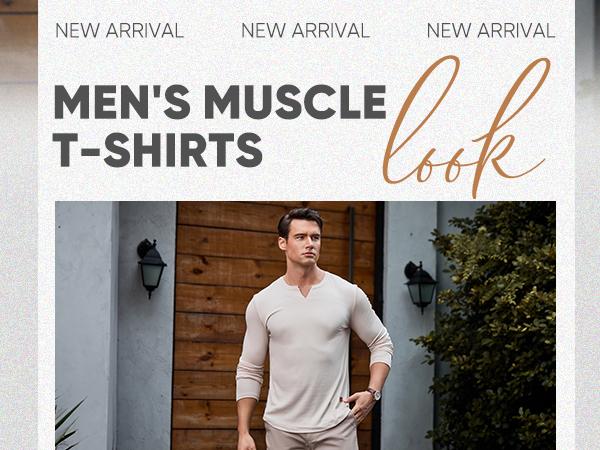 JMIERR Men's Plain Casual Muscle Shirts for Men Slim Fitted T Shirt V-Neck Longline Ribbed Tees Shirts Long Sleeve Gym Workout Athletic Menswear Tops,Men's clothing for Daily Wear,Fashion Outfits 2026