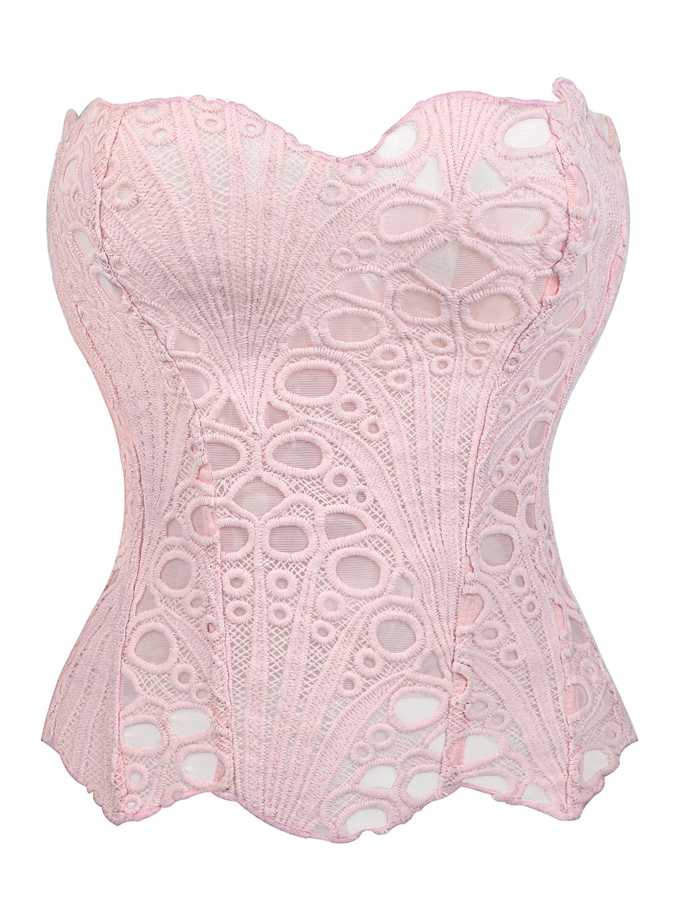 Women's Random Pattern Lace Up Shapewear Tube Top, Elegant Contrast Lace Corset Top, Tummy Control Shapewear Underwear for Women