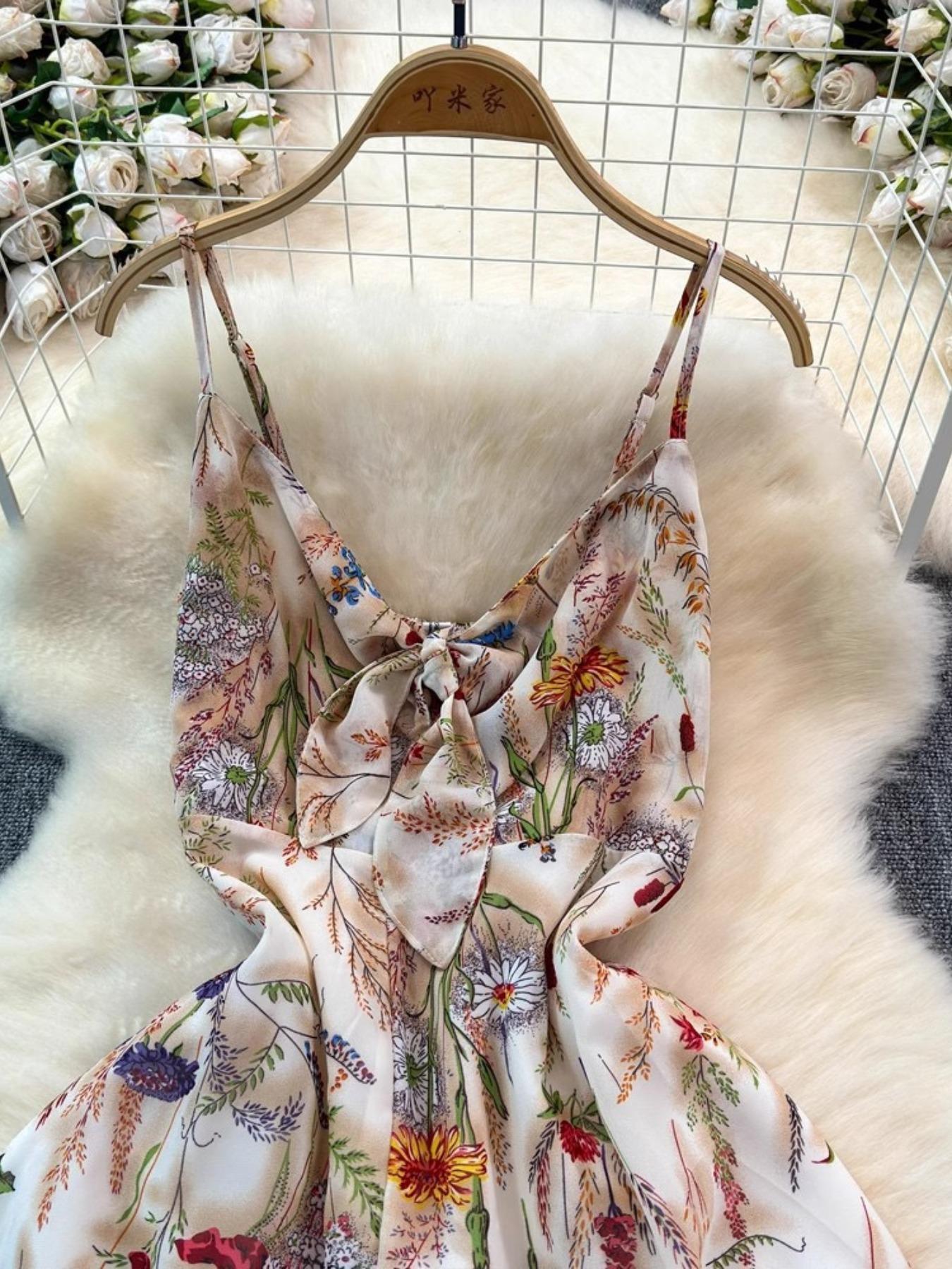 Women's Boho Floral-Print Cami Dress, Fashion Casual A-Line Dress for Beach Holiday Vacation, Perfect for Summer