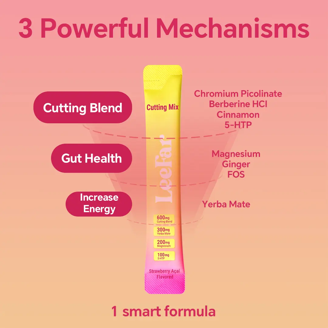 【Buy 3 Get 1 Gift Free】-LeeFar Cutting Drink Mix – Berberine, Chromium, 5-HTP, Yerba Mate & Magnesium | Strawberry Açaí Flavor – 30 Servings