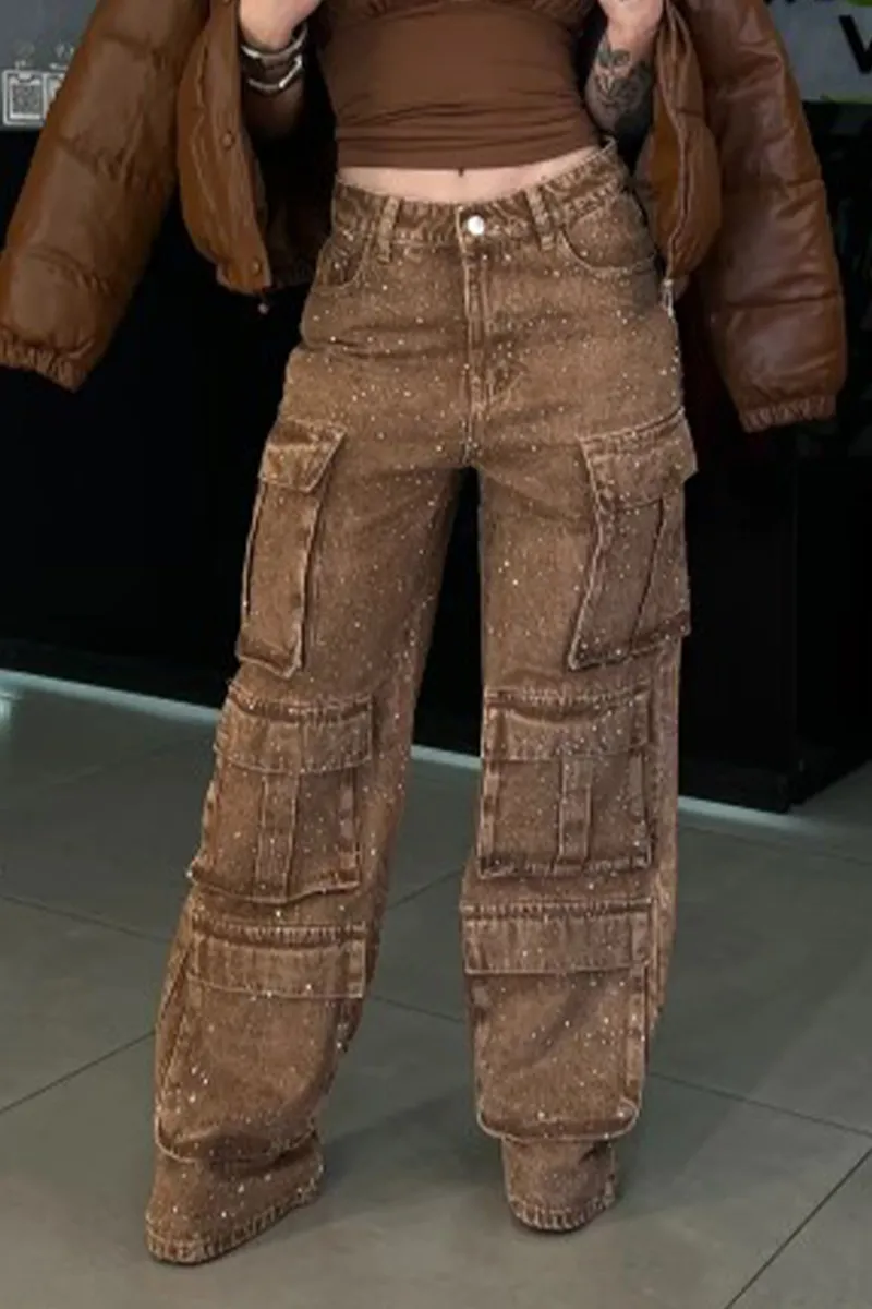 Women's Multi-pocket Rhinestone Casual Jeans --(SIZE:EU36-50)