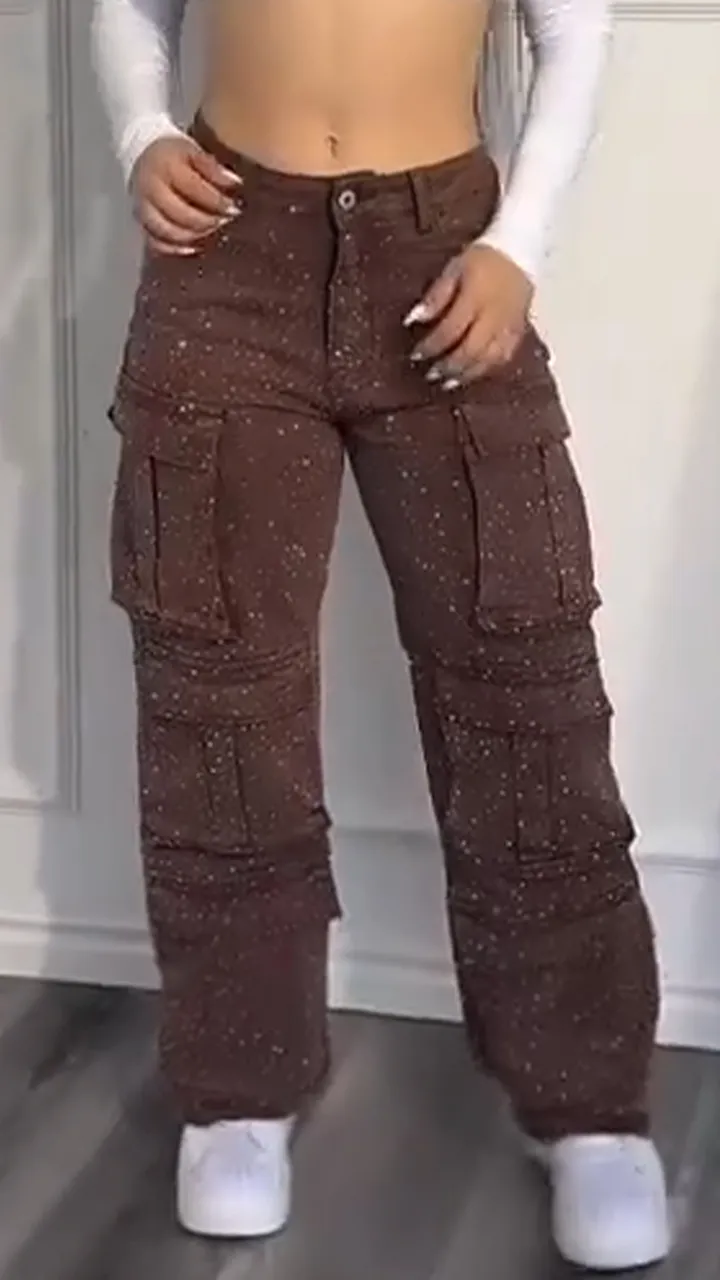 Women's Multi-pocket Rhinestone Casual Jeans --(SIZE:EU36-50)