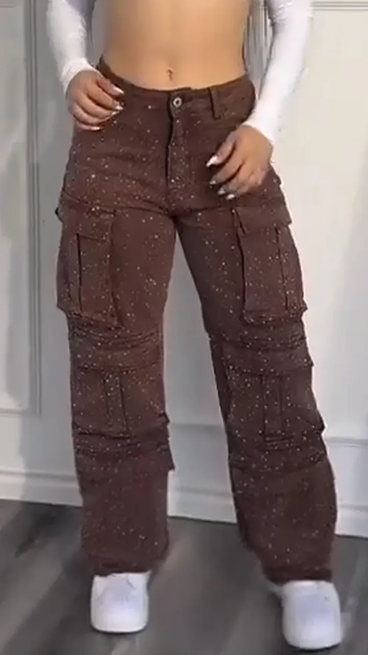 Women's Multi-pocket Rhinestone Casual Jeans --(SIZE:EU36-50)