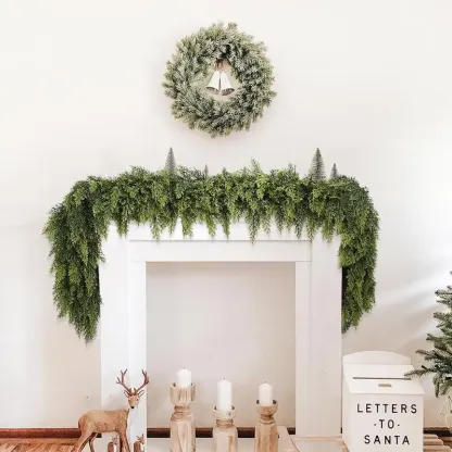 Artificial Cedar Garland — Crafted with "real-touch" technology; perfect for home decor, Christmas displays, and festive decorations for living rooms or outdoor spaces—a must-have for your Christmas wish list.