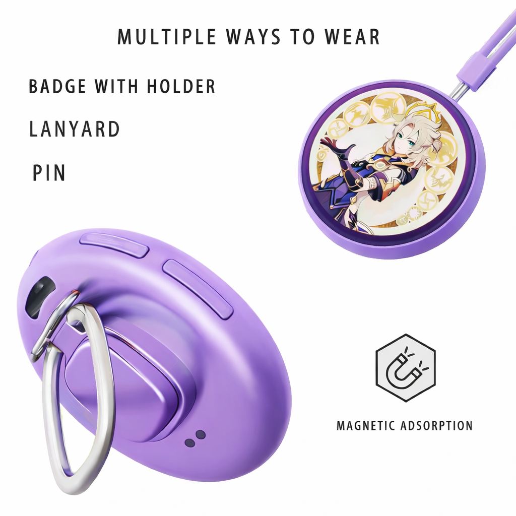 This digital badge can display photos, videos, and GIF animations.  It features a pixel touchscreen, is lightweight and portable, has a long-lasting 500mAh battery, and is multi-functional.  It's perfect for anime and gaming enthusiasts and makes an ideal