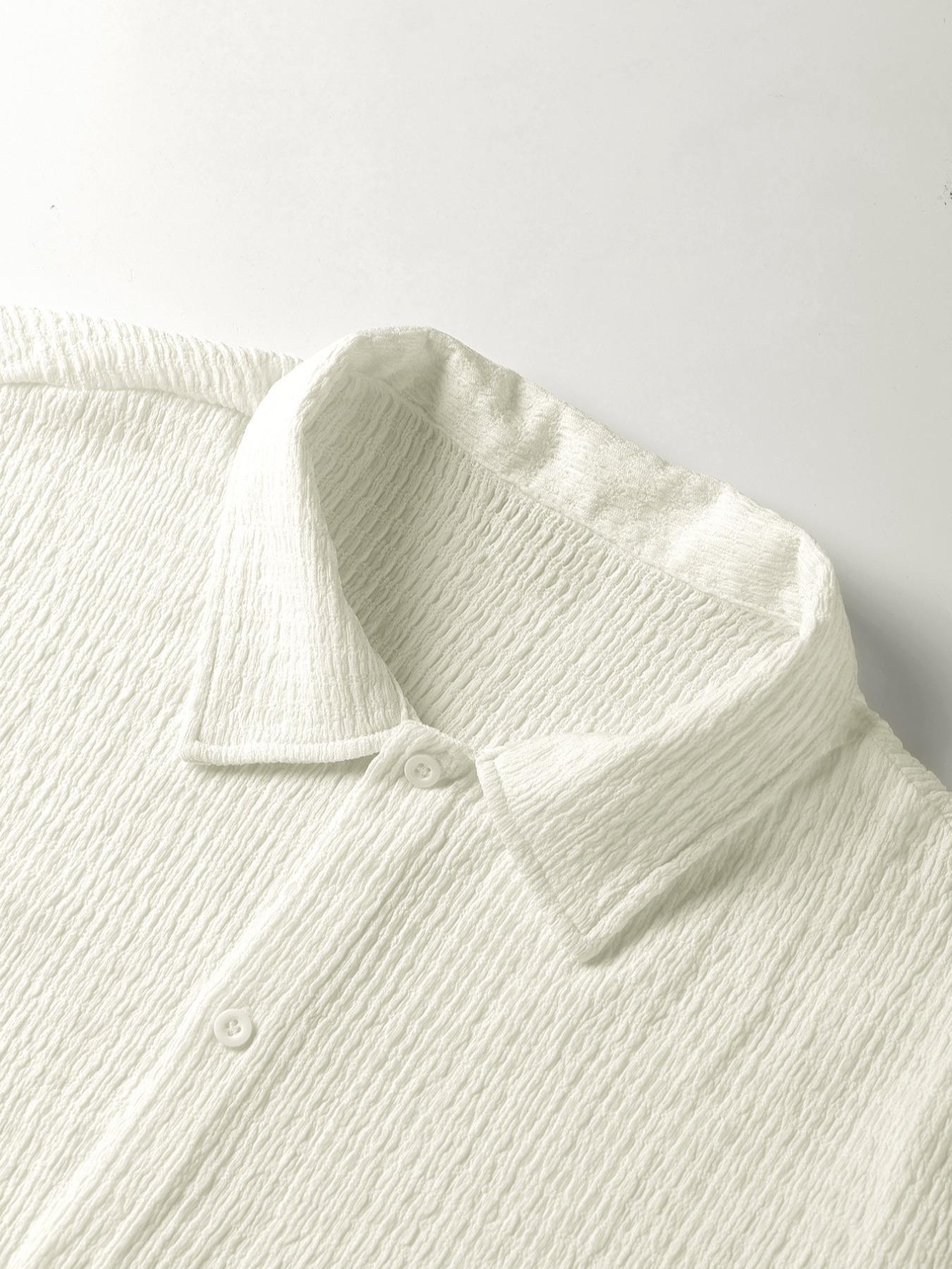Men's Textured Button Front Shirt, Casual Classic Regular Fit Short Sleeve Plain Collared Top for Summer, Summer Leisure Top 2024, National Day Clothing, Button Up Tops, Men's Clothes for Daily Wear Men's Textured Button Front Shirt, Casual Classic Regular Fit Short Sleeve Plain Collared Top for Summer, Summer Leisure Top 2024, National Day Clothing, Button Up Tops, Men's Clothes for Daily Wear