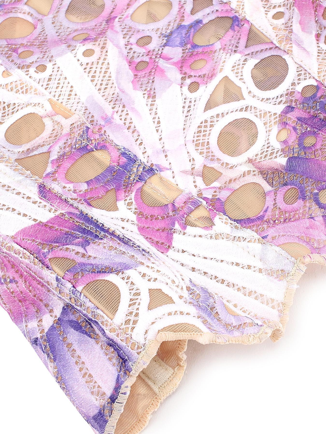 Women's Random Pattern Lace Up Shapewear Tube Top, Elegant Contrast Lace Corset Top, Tummy Control Shapewear Underwear for Women