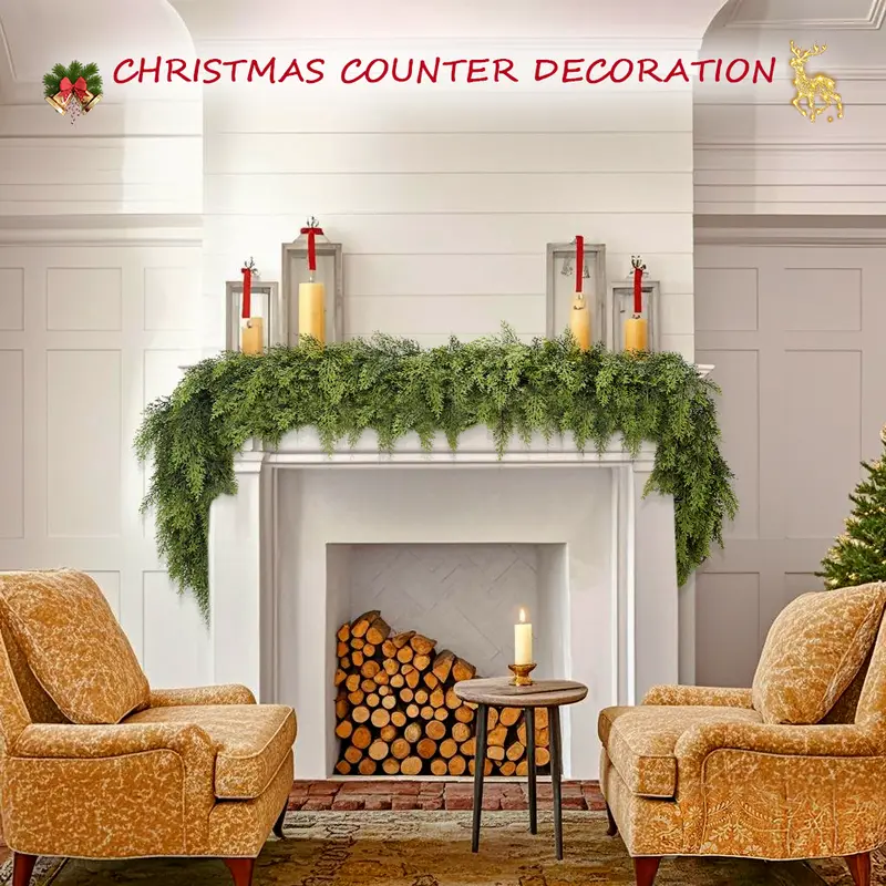 LVZHIYUAN 2-Pack 6FT Real Touch Design Artificial Cedar Garlands - Home Goods, Garland Christmas, Outdoor Decor for Living Room Festive Supplies, Christmas Wishlist Item