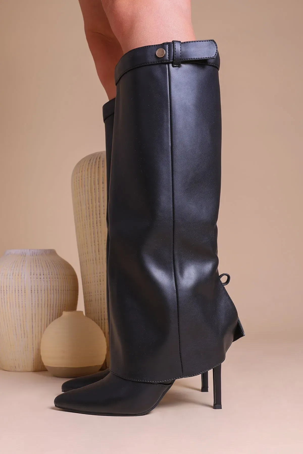 Taupe Faux Suede Slouchy Fold Over Shark Boots