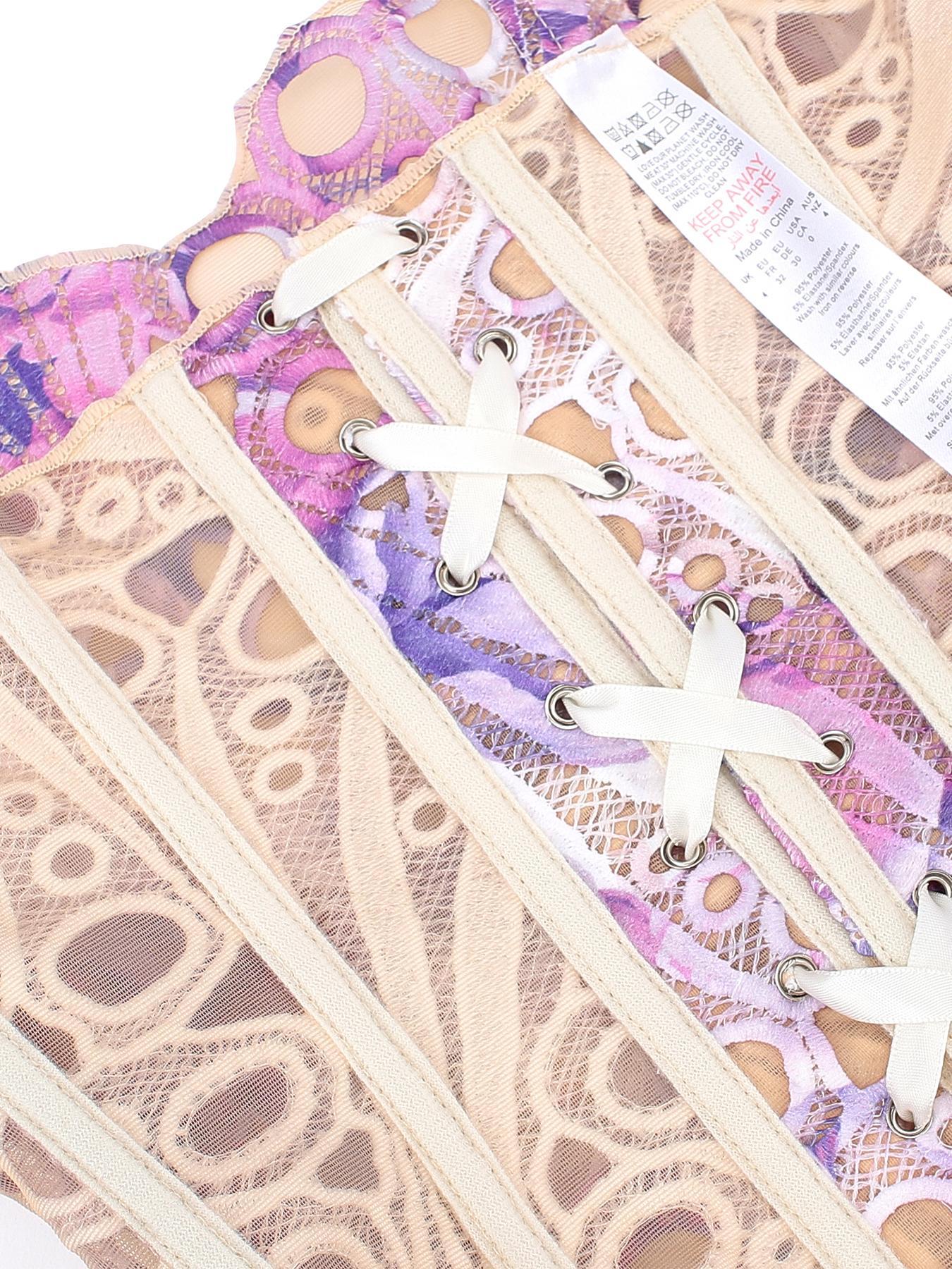 Women's Random Pattern Lace Up Shapewear Tube Top, Elegant Contrast Lace Corset Top, Tummy Control Shapewear Underwear for Women