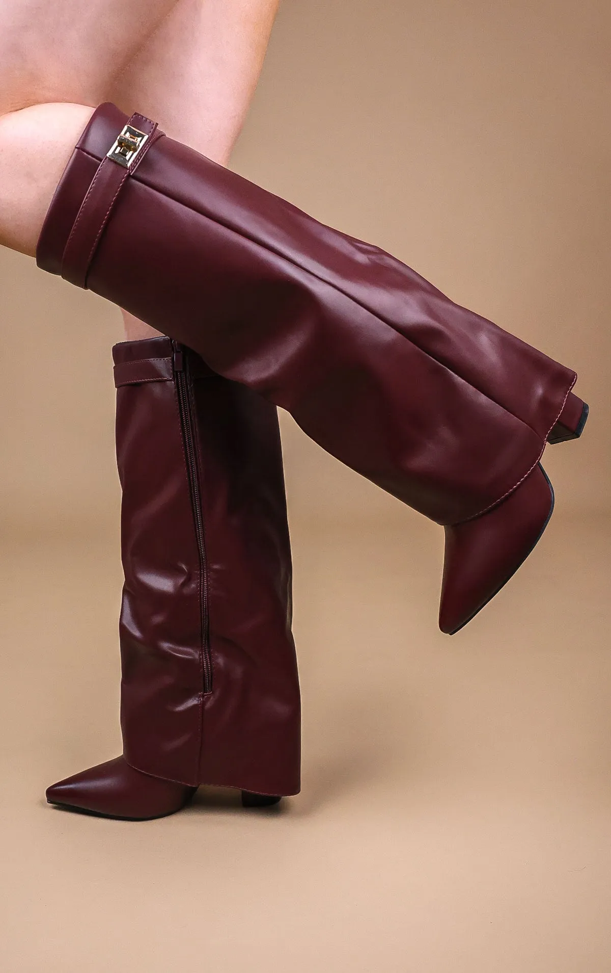 Taupe Faux Suede Slouchy Fold Over Shark Boots