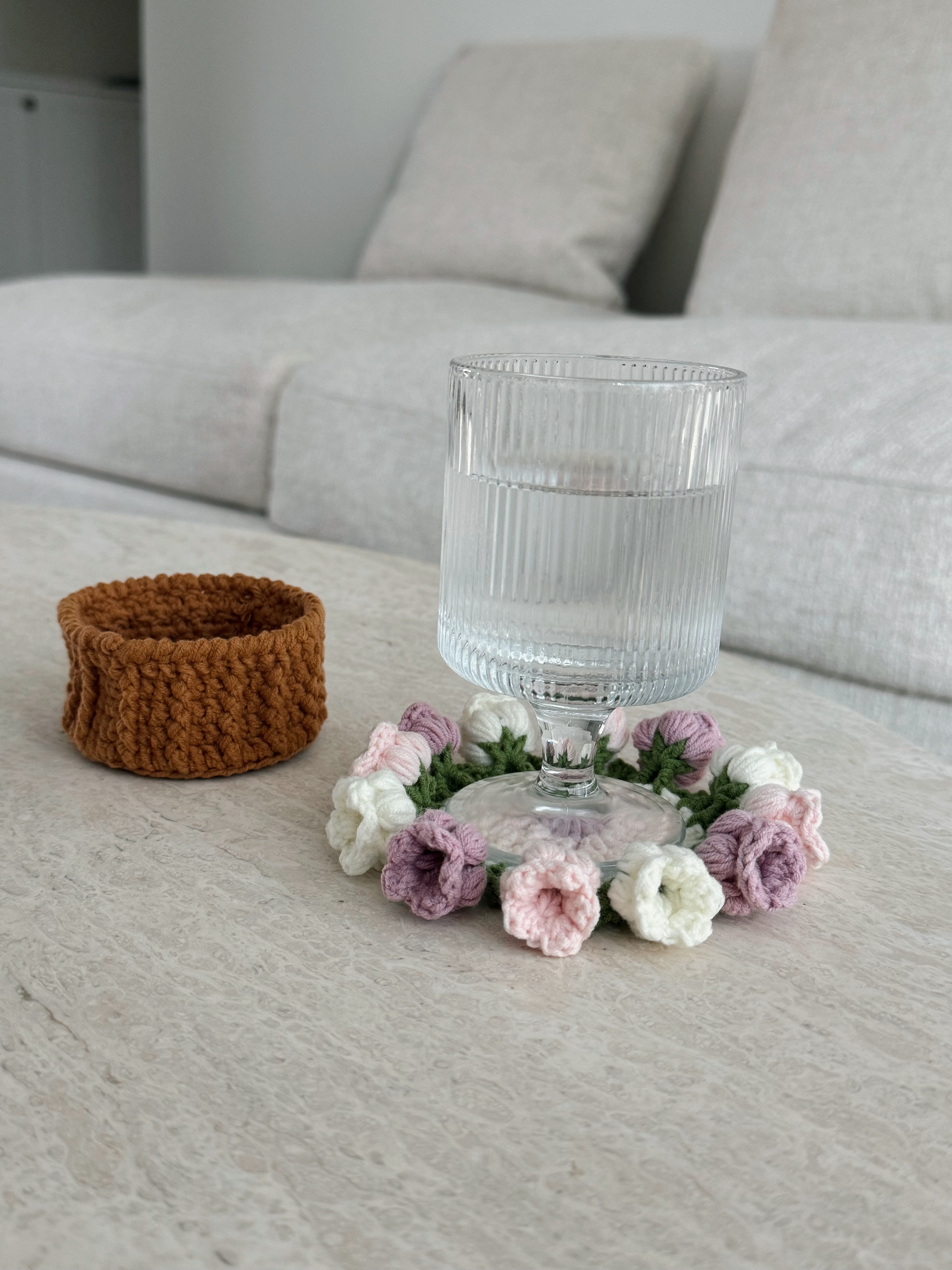 Handmade crochet flower pot coasters