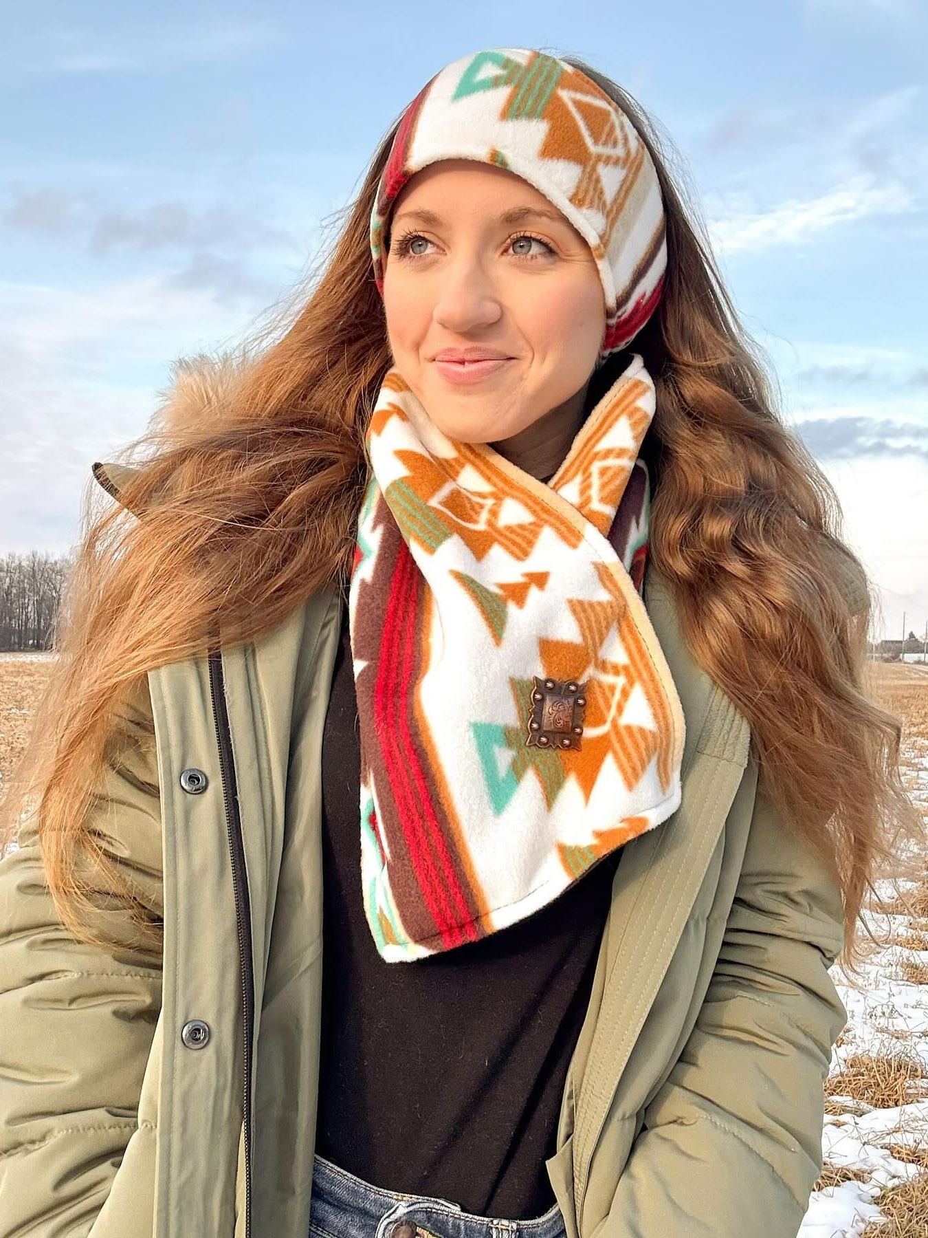 Western Cowboy Aztec Scarf with Matching Headband