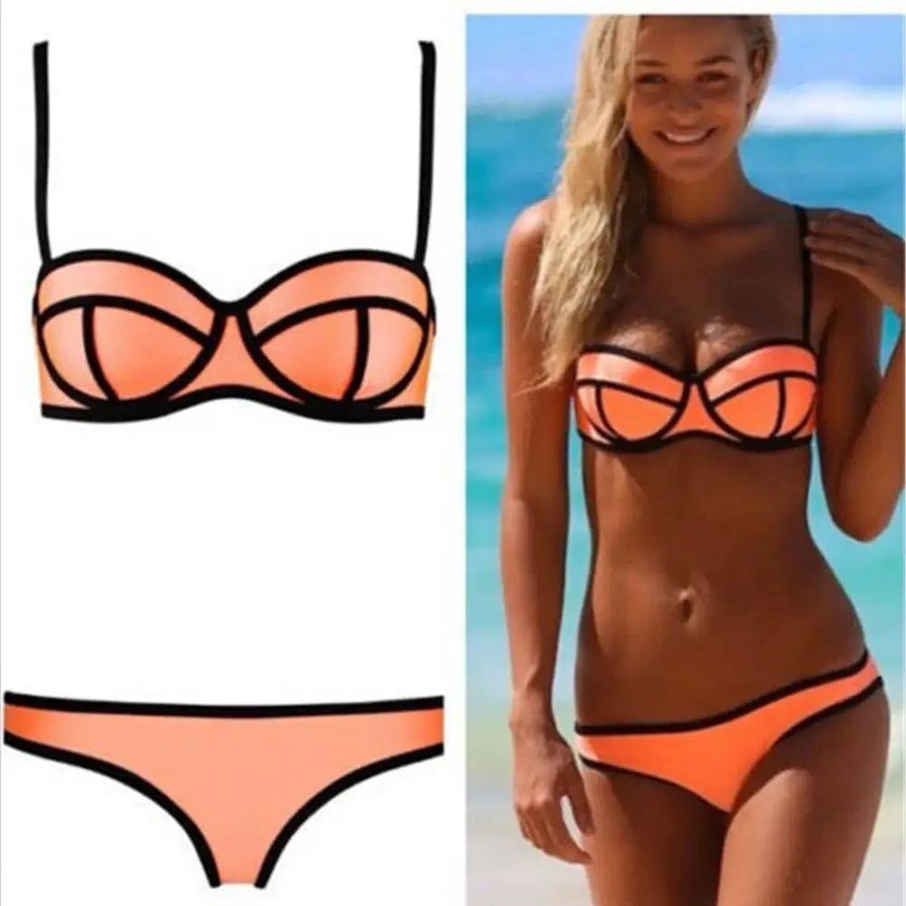 Women's Push-Up Bikini Set — Two-Piece Color-Block Swimsuit with Padding
