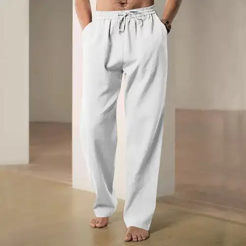 100% Linen Relaxed-Fit Drawstring Trousers