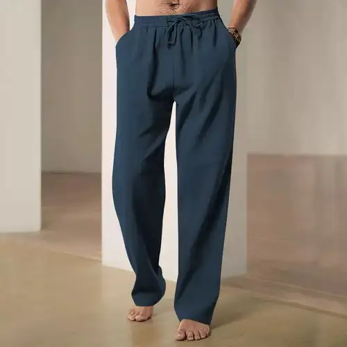 100% Linen Relaxed-Fit Drawstring Trousers