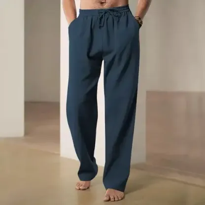 100% Linen Relaxed-Fit Drawstring Trousers
