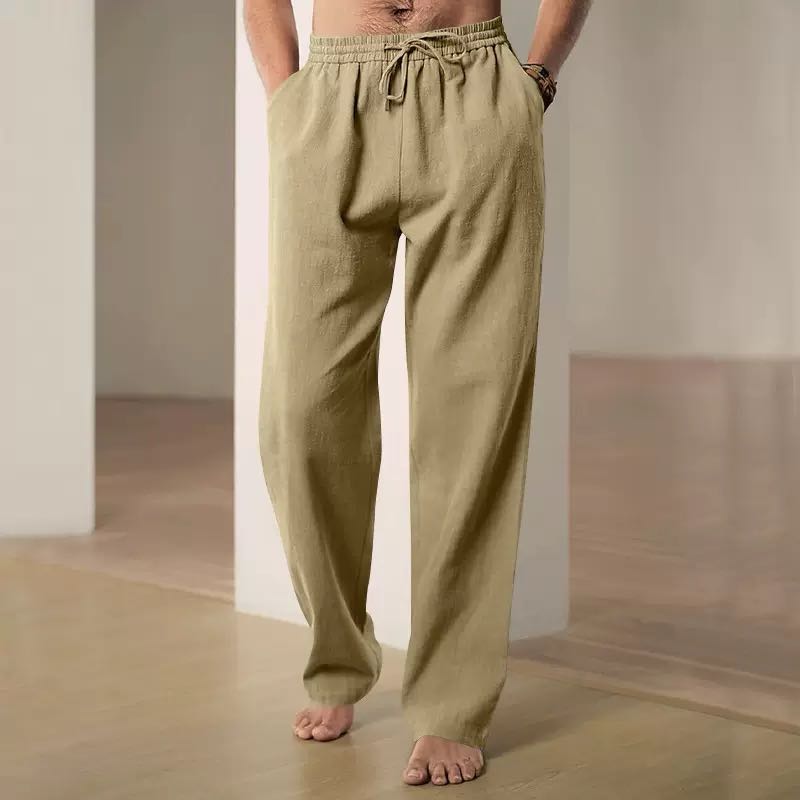 100% Linen Relaxed-Fit Drawstring Trousers