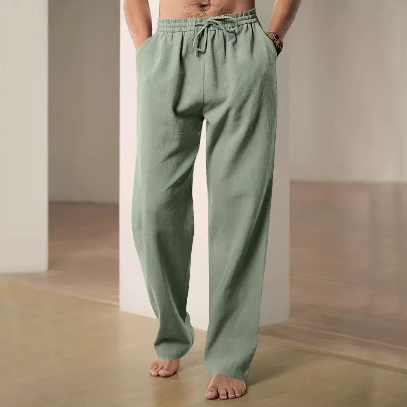 100% Linen Relaxed-Fit Drawstring Trousers