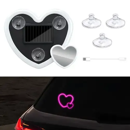 Solar-powered wireless LED triangular heart-shaped C-pillar neon light