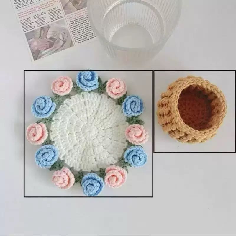 Handmade crochet flower pot coasters