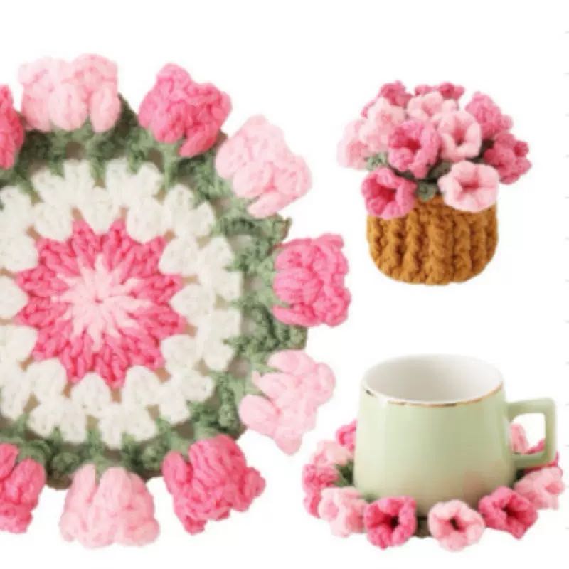 Handmade crochet flower pot coasters