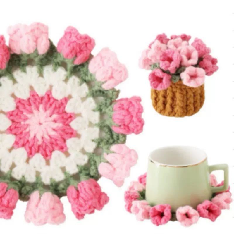 Handmade crochet flower pot coasters