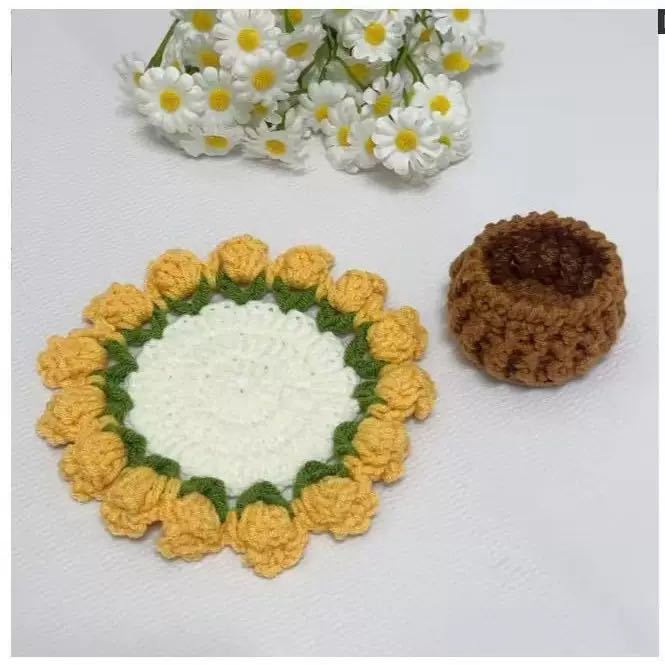 Handmade crochet flower pot coasters