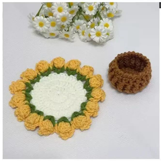 Handmade crochet flower pot coasters