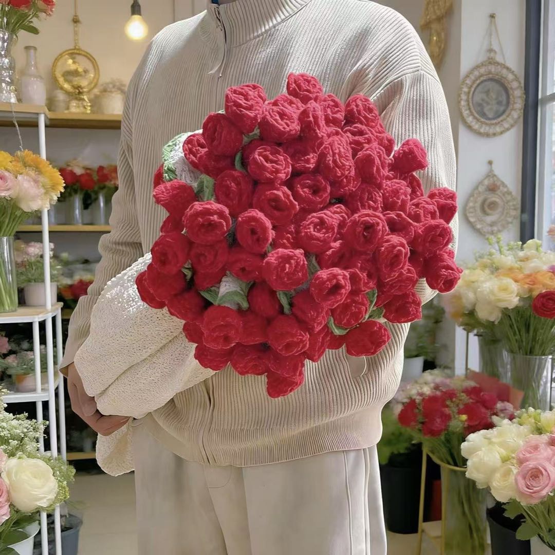 Handmade knitted flower blanket for Valentine's Day