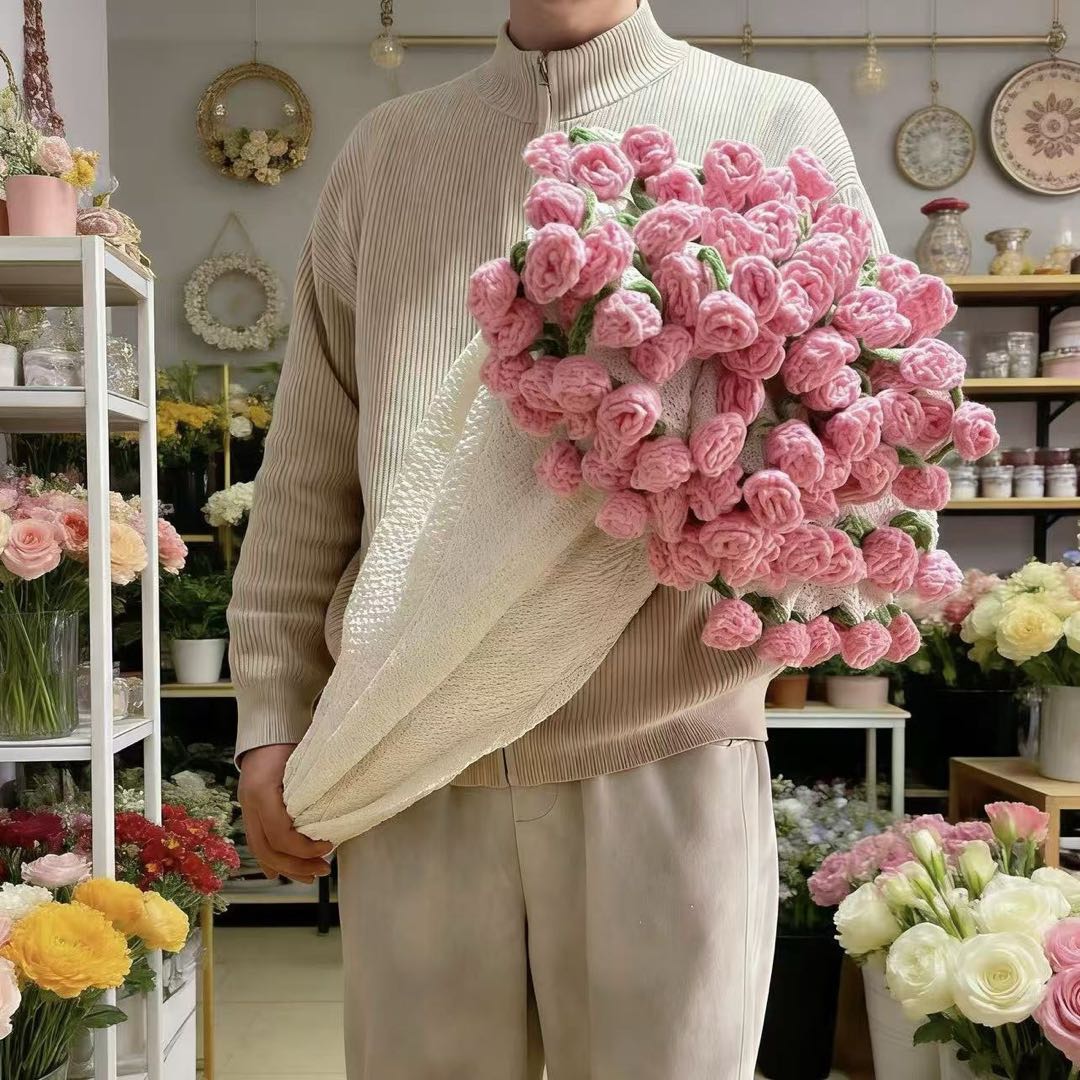 Handmade knitted flower blanket for Valentine's Day