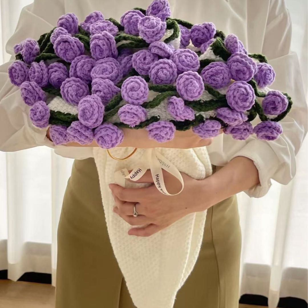 Handmade knitted flower blanket for Valentine's Day