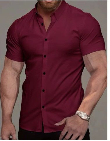 Men's Stretch Dress Shirt — Short-Sleeve, Slim-Fit, Business-Casual Button-Down Shirt with Muscle-Fit Design