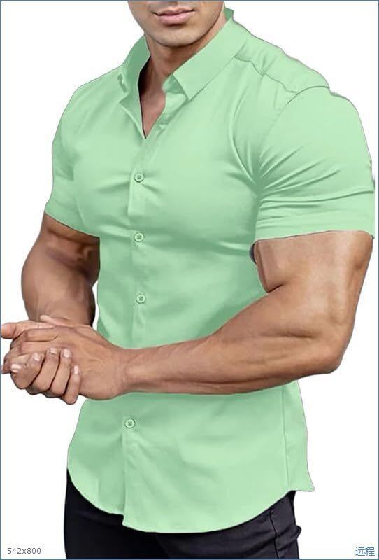 Men's Stretch Dress Shirt — Short-Sleeve, Slim-Fit, Business-Casual Button-Down Shirt with Muscle-Fit Design