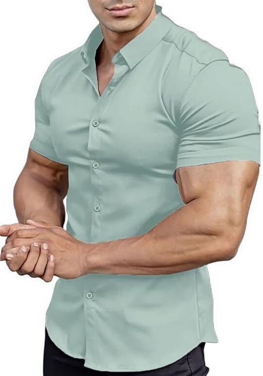 Men's Stretch Dress Shirt — Short-Sleeve, Slim-Fit, Business-Casual Button-Down Shirt with Muscle-Fit Design