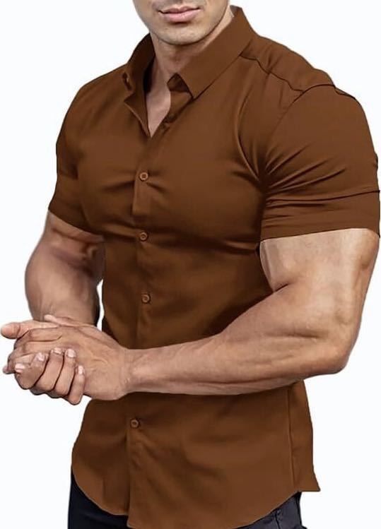 Men's Stretch Dress Shirt — Short-Sleeve, Slim-Fit, Business-Casual Button-Down Shirt with Muscle-Fit Design