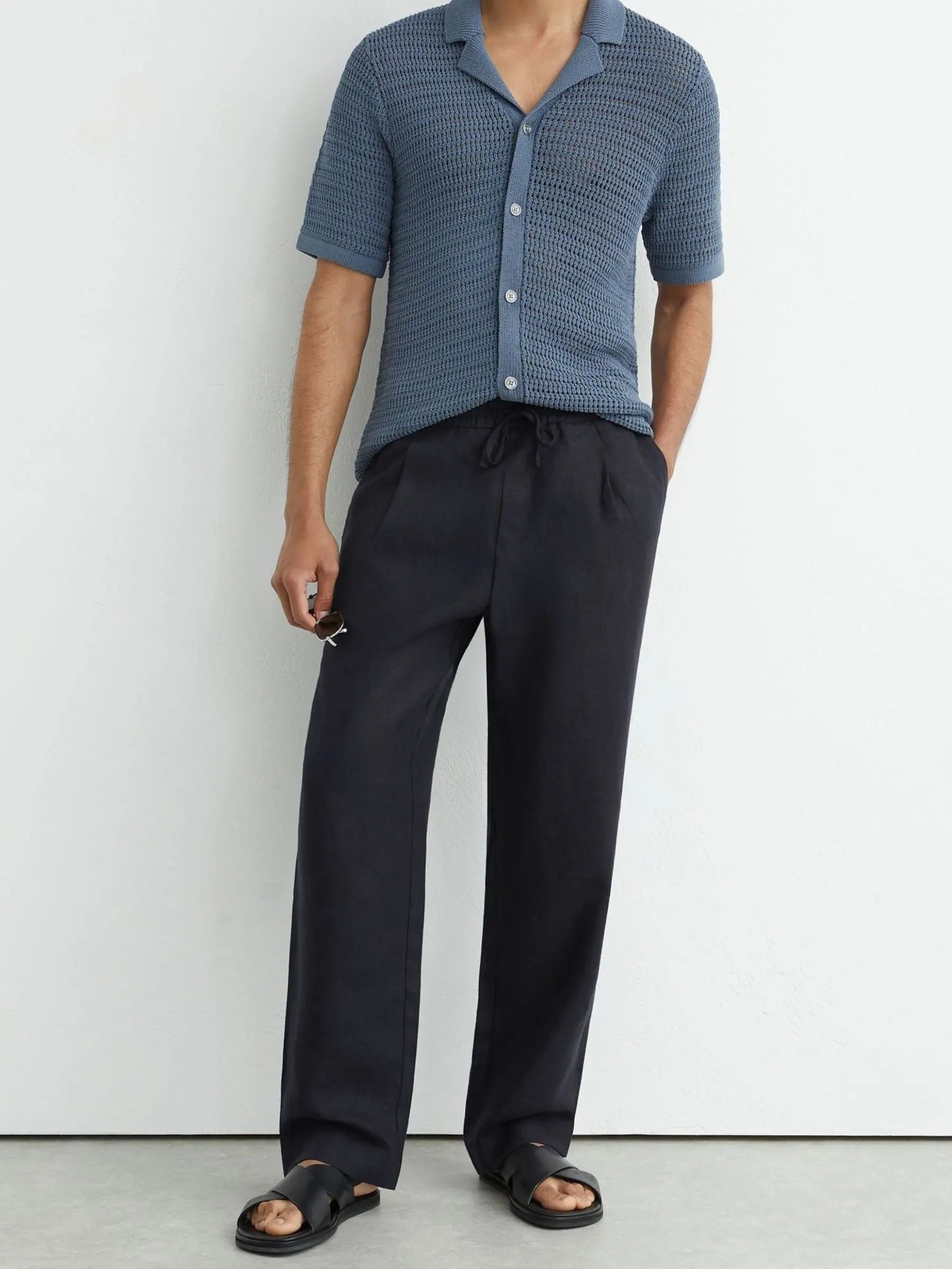 100% Linen Relaxed-Fit Drawstring Trousers
