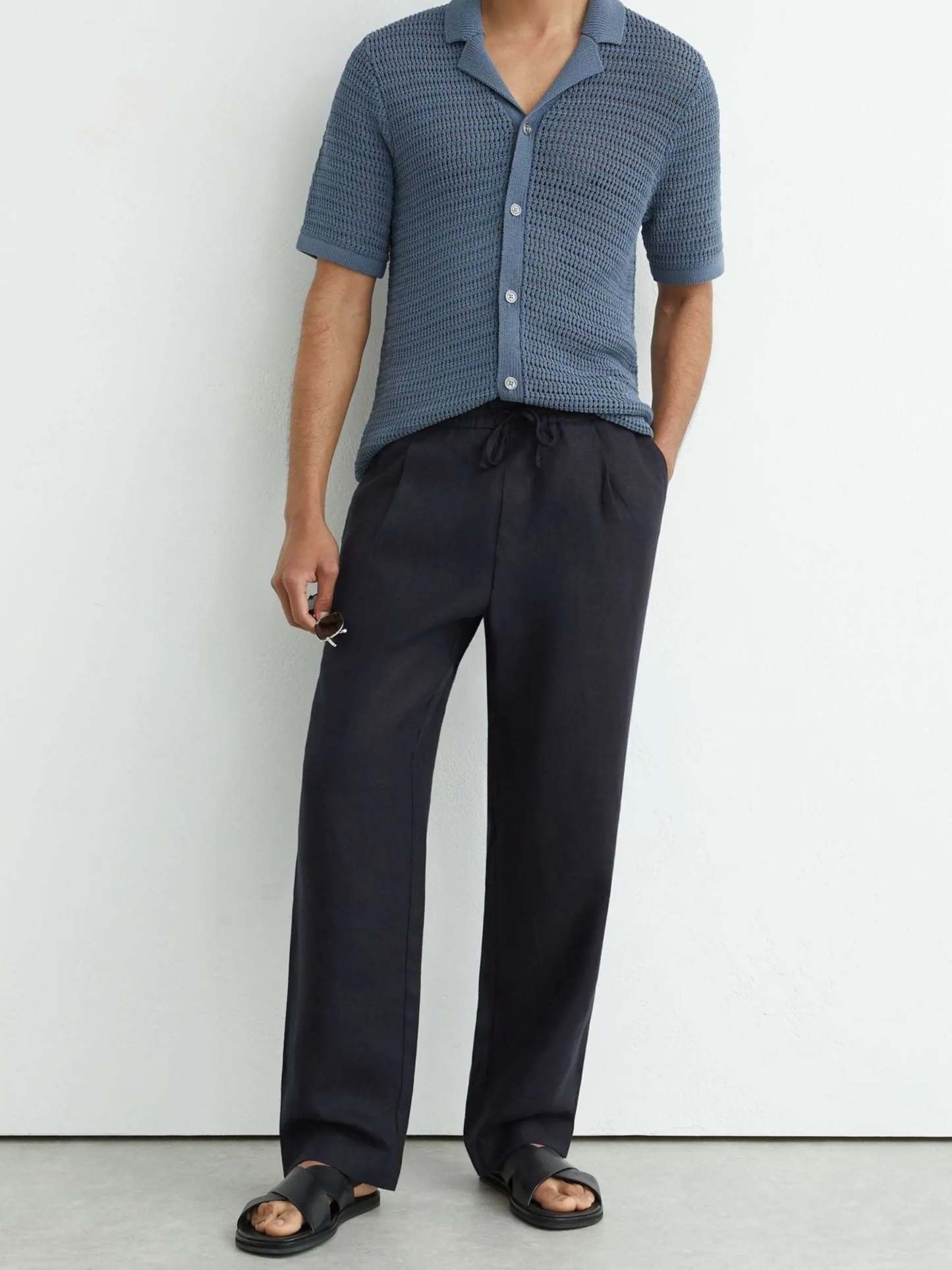 100% Linen Relaxed-Fit Drawstring Trousers